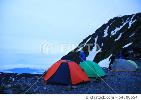 Southern Alps Shiramine Miyama Tent Longitudinal Hokudake Shono Hut Tent Field and Mt. Hokudake Peak and Mt. Fuji Southern Alps Shiramine Miyama Tent Longitudinal Hokudake Shono Hut Tent Field and Mt. Hokudake Peak and Mt. Fuji 54500654