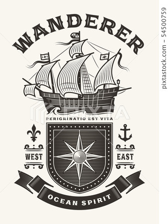 Vintage Nautical Wanderer Typography (One Color) 54500759