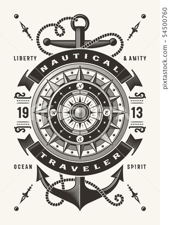 Vintage Nautical Traveler Typography (One Color) Vintage Nautical Traveler Typography (One Color) 54500760
