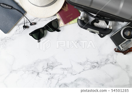 prepare suitcase accessories and travel items 54501285