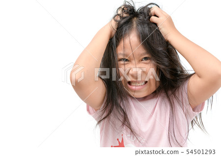 Girl itchy his hair or frustrated and angry kid Girl itchy his hair or frustrated and angry kid 54501293