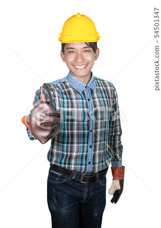 Engineering smile and hand thumb up on white Engineering smile and hand thumb up on white 54501347