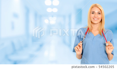 Woman doctor working at the hospital office. 54502205