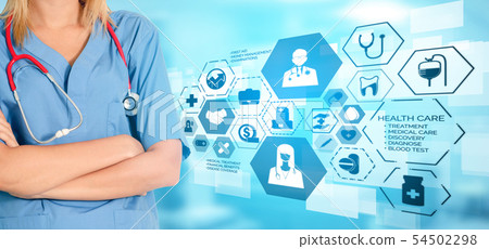 Doctor with Medical Healthcare Graphic in Hospital Doctor with Medical Healthcare Graphic in Hospital 54502298