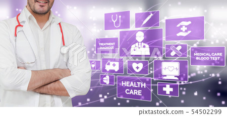 Doctor with Medical Healthcare Graphic in Hospital Doctor with Medical Healthcare Graphic in Hospital 54502299
