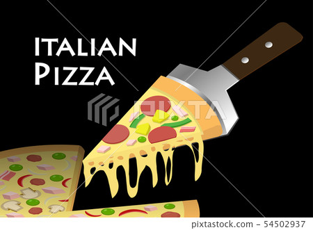 Slice of Pizza on black background, vector 54502937