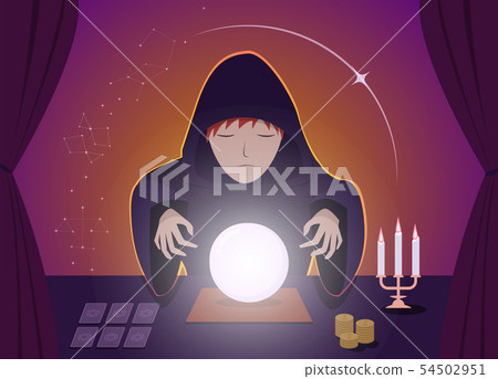 Gypsy Fortune Tellers using magic ball, vector art 54502951