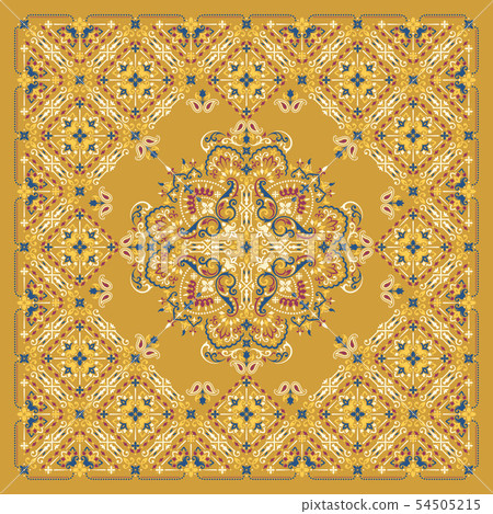 Vector ornament paisley Bandana Print. Silk neck scarf or kerchief square pattern design style, best 54505215
