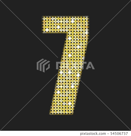Vector gold sequins number - seven. Glitter font. 54506737