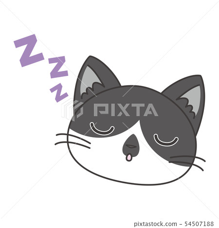 Stamp style icon cat black and white "Good night" 54507188