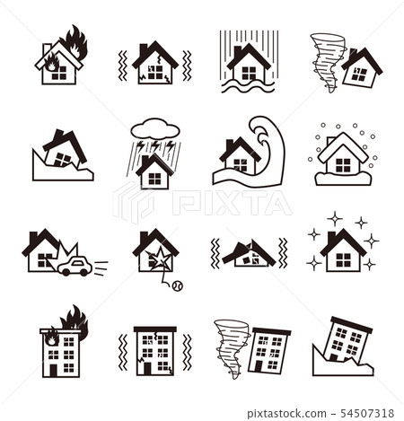Housing disaster icon set Housing disaster icon set 54507318