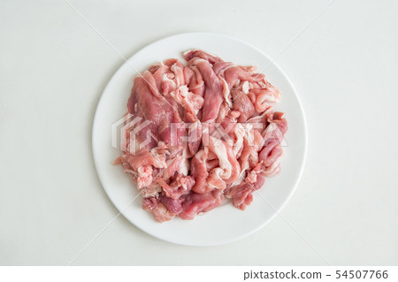 Raw pork chopsticks of cooking ingredients on white background Raw pork chopsticks of cooking ingredients on white background 54507766