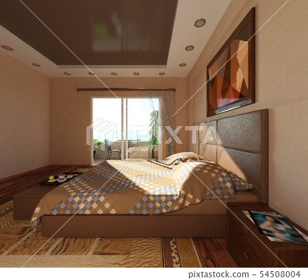 Hotel Room or Bedroom Interior 3D Illustration 54508004