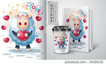 Lamb with heart - mockup for your idea. Lamb with heart - mockup for your idea. 54508185