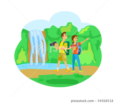 Waterfall Natural Landscape, Tourists Traveling 54508518