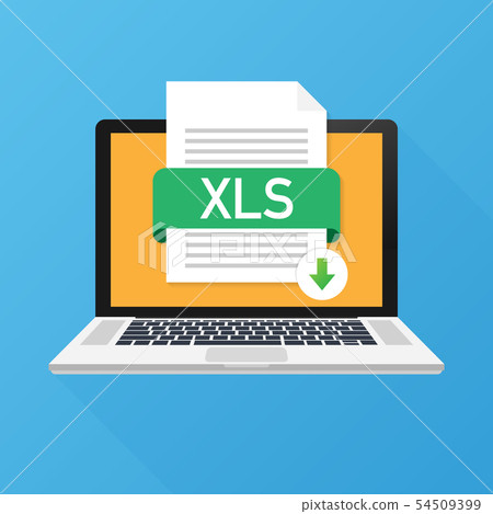 Download XLS button on laptop screen. Downloading document concept. File with XLS label and down 54509399