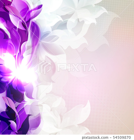 Light pink design with abstract silhouettes of violet leaves and flowers 54509870
