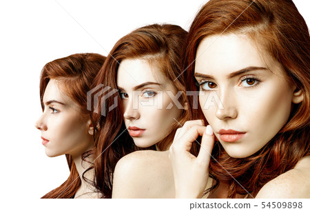 Collage of sensual redhead woman with beautiful hair. 54509898