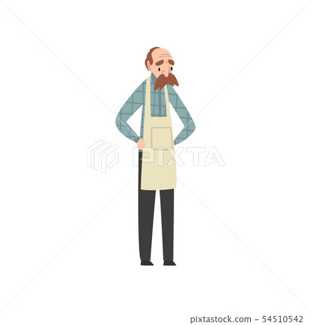 Male Seller, Senior Man in Apron Vector Illustration 54510542