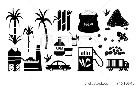 Black and white sugar cane icon set 54510543