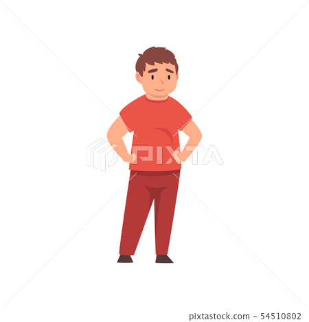 Fat Boy Standing with Hands in His Waist, Cute... - Stock Illustration ...