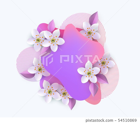 White sakura cherry blossom banner - purple pink floral poster without text. 54510869
