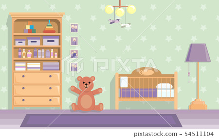 baby room in lilac . Vector image in flat design style. Paper space with place for text 54511104
