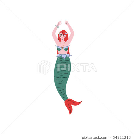 Beautiful Red Haired Mermaid Siren Vector Illustration 54511213