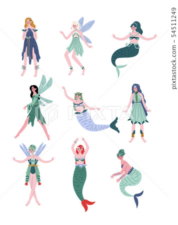 Beautiful Forest Fairies, Nymphs, Mermaids, Sirens Set Vector Illustration Beautiful Forest Fairies, Nymphs, Mermaids, Sirens Set Vector Illustration 54511249