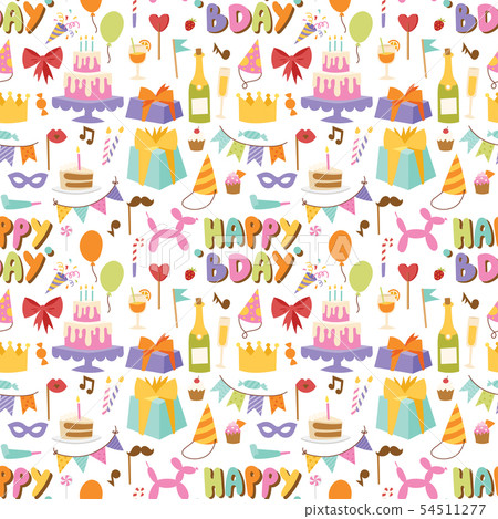 Happy birthday party celebration entertainment confetti present balloon decoration for holiday fun 54511277