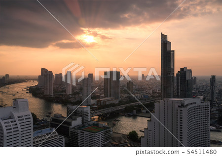 Cityscape of skyscraper with Chao Phraya river at 54511480