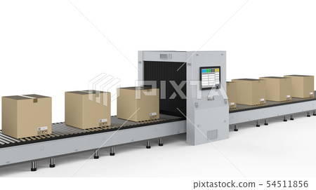 Cardboard boxes on conveyor line 54511856