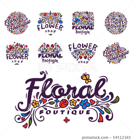Bright badge for flower shop decorative hand drawn frame template for floral business nature banner 54512165