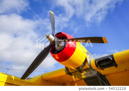 Old Airplane engine and propeller detail Old Airplane engine and propeller detail 54512228