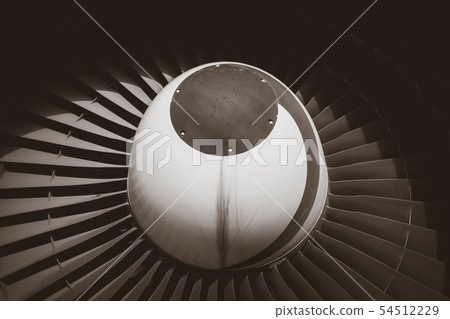 Airplane engine detail. Black and white picture Airplane engine detail. Black and white picture 54512229