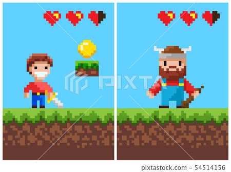 Viking Character and Heroic Male, Pixel Game Set 54514156