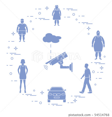 Security camera, children, woman, girl, man, car 54514768