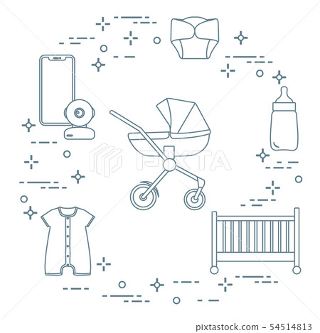 Stroller, crib, baby monitor, bottle, clothes Stroller, crib, baby monitor, bottle, clothes 54514813