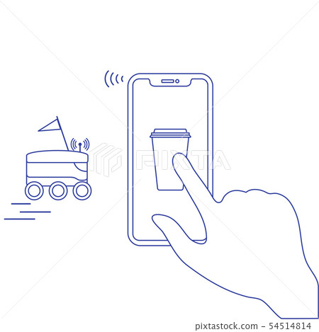 Order in smart phone app, delivery with robot Order in smart phone app, delivery with robot 54514814
