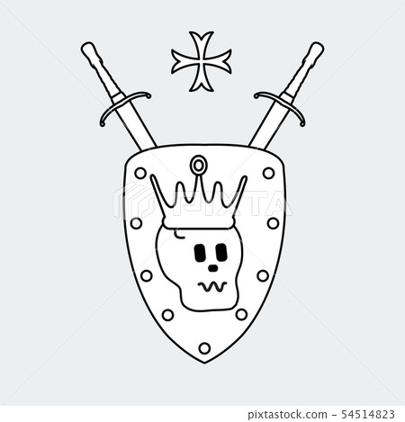 Skull, crown, shield, two crossed swords, cross Skull, crown, shield, two crossed swords, cross 54514823