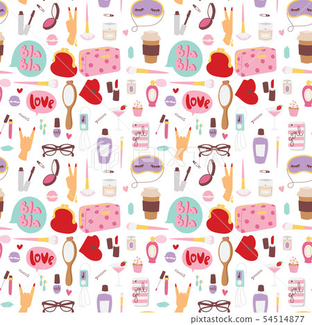 Girl fashion accessories casual woman style shopping items and beautiful cosmetic or makeup tools 54514877