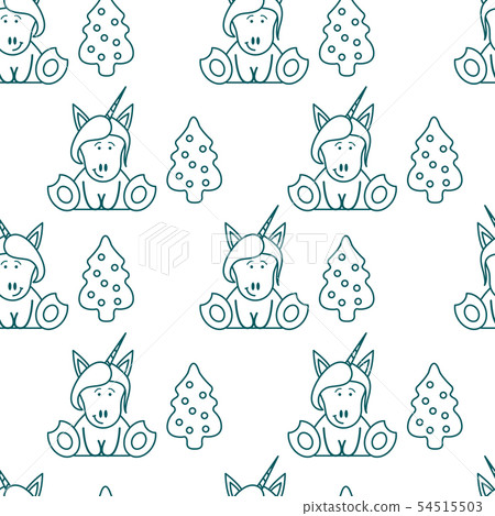 Seamless pattern with unicorns and Christmas tree Seamless pattern with unicorns and Christmas tree 54515503