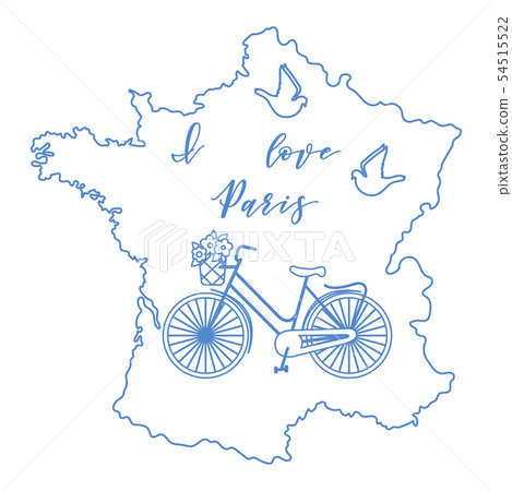 Map of France, bicycle, pigeons Map of France, bicycle, pigeons 54515522