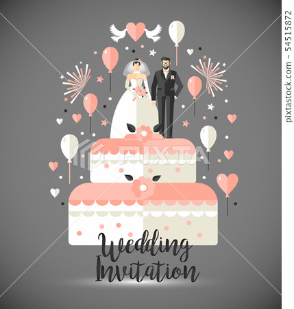 Wedding invitation card. Two on wedding cake with Wedding invitation card. Two on wedding cake with 54515872