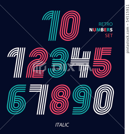 Retro stripes funky numbers set,trendy elegant 54515911