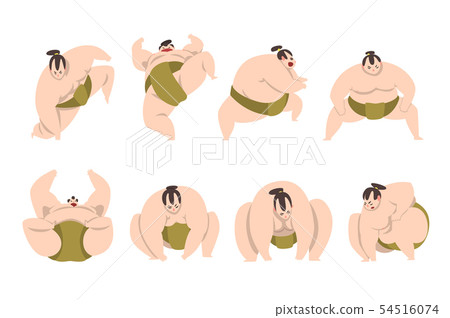 Sumo wrestler character set, sumoist athlete in action, Japanese martial art fighter vector 54516074