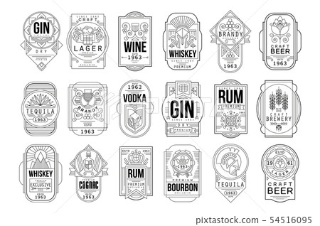 Alcohol labels set, retro alcohol industry monochrome emblem vector Illustration on a white Alcohol labels set, retro alcohol industry monochrome emblem vector Illustration on a white 54516095