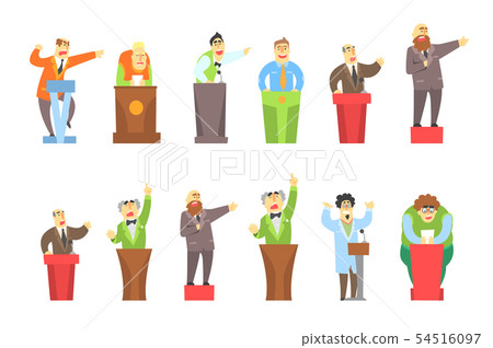 Cartoon men characters giving speech from... - Stock Illustration  [54516097] - PIXTA