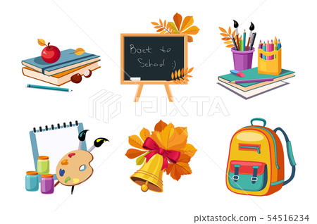 Flat vector set of compositions with objects related to education theme. Back to school Flat vector set of compositions with objects related to education theme. Back to school 54516234