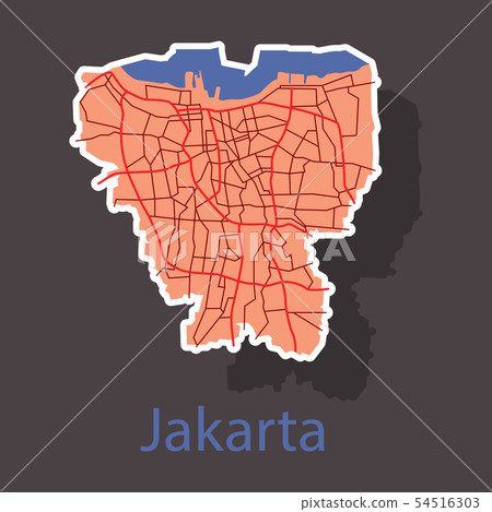 Sticker outline map of the Indonesian capital Jakarta 54516303